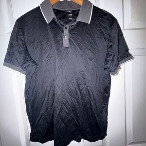 SALE💥BOSS Hugo Boss Men’s Black Slim Fit Mercerized Cotton Polo XL